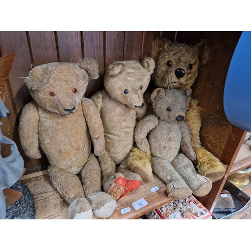 16 - A group of four vintage teddy bears