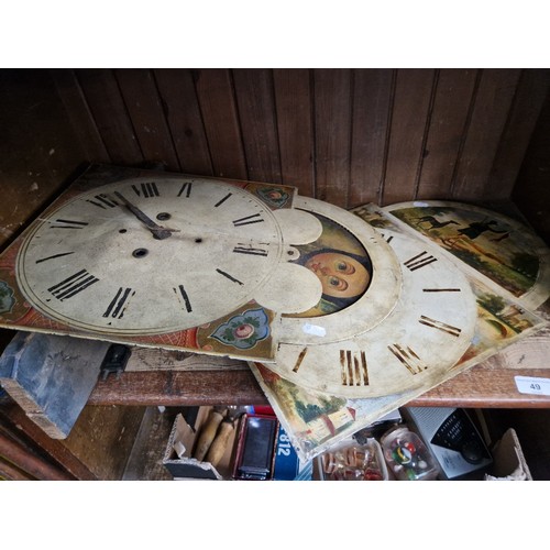 49 - Two painted long case clock dials.