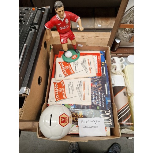 89 - A box of Liverpool FC memorabilia including programmes, pictures, papers, money bank, etc.