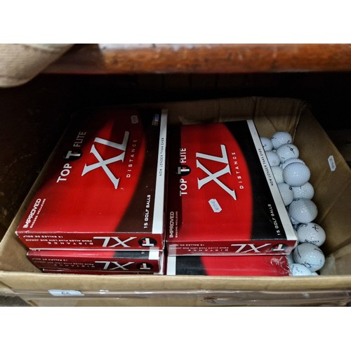 65 - Seven boxes (15 ball per box) of unused Top Flite XL Distance golf balls together with various loose... 