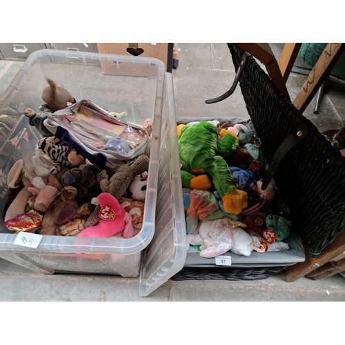 97 - A collection of assorted Ty Beanie Babies in 2 boxes