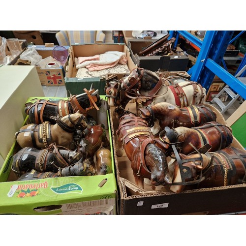 149 - 2 boxes of pottery shire horses