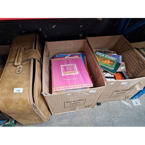 143 - 3 boxes of books (including health related) and a suitcase containing train related books and pamphl... 