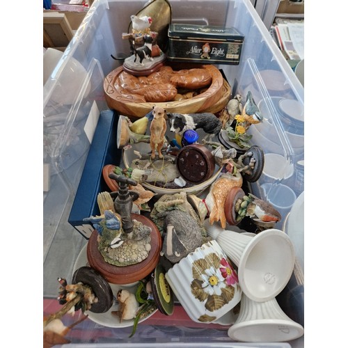 155 - A box of assorted china, ornaments & watches to include Royal Worcester, Border Fine Arts & vintage ... 