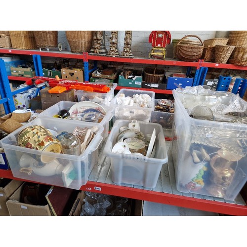 196 - Five boxes of mixed items to include glass ware, ceramics, tea ware, figures etc