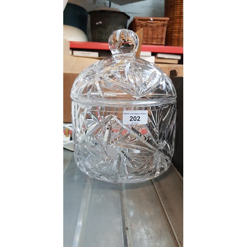 202 - A large cut glass bon bon jar