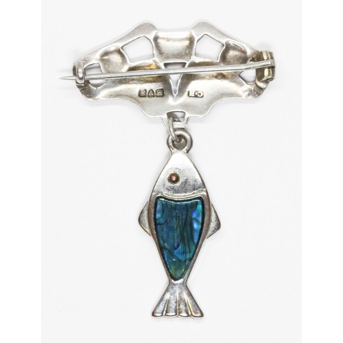 201 - A Charles Horner and later silver enamel brooch with later fish drop, the top section hallmarked; 's... 