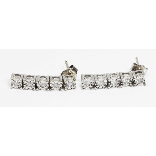 180 - A pair of 9ct white gold diamond earrings, length 20mm, hallmarked; sponsor 'UT', London essay, no d... 