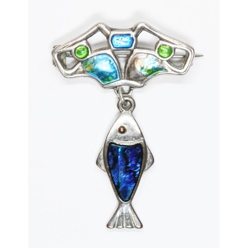 201 - A Charles Horner and later silver enamel brooch with later fish drop, the top section hallmarked; 's... 