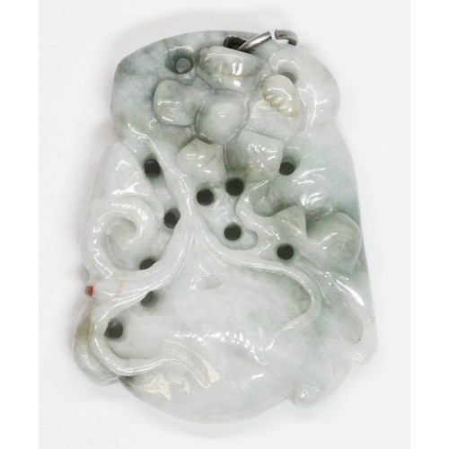 186 - A Chinese icy jadeite jade pendant, carved with a flower, length 54mm, weight43.3g.