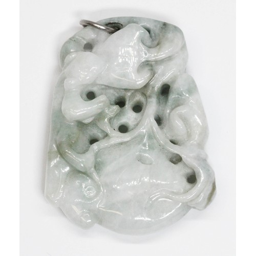 186 - A Chinese icy jadeite jade pendant, carved with a flower, length 54mm, weight43.3g.