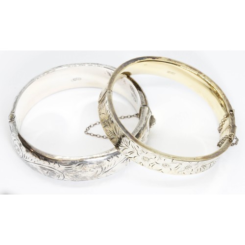 193 - Two hallmarked silver hinged bangles by Joseph Smith & Sons, inner diameter approximately 6cm, weigh... 