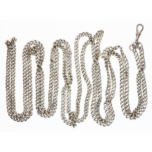 196 - A silver guard chain, single dog clip clasp marked 'S.S', links marked with lion passant, length 110... 