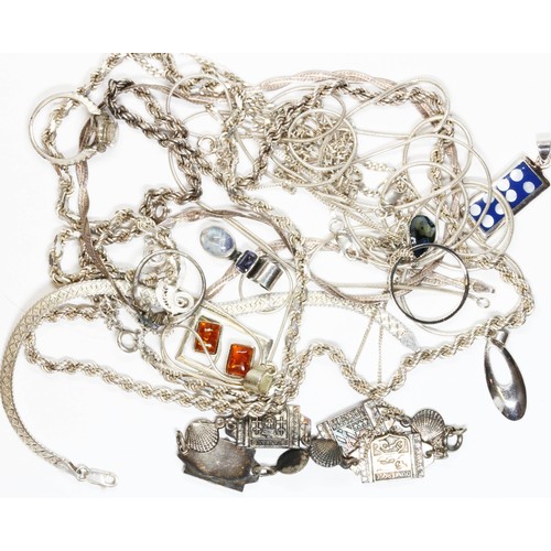 197 - Assorted silver and white metal jewellery, various marks, gross weight 94.5g.