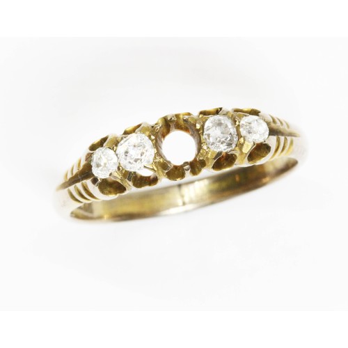 27 - An antique diamond ring set with old cut stones, indistinctly marked, gross weight 2.2g, size N.