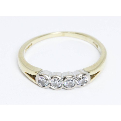 47 - A four stone diamond half hoop ring, total approximate diamond weight 0.28cts, hallmarked yellow gol... 