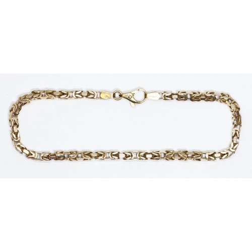 57 - A Byzantine chain bracelet, length 20cm, 9ct gold import marks, weight 9g.