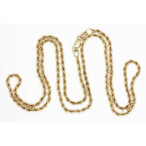 59 - A 9ct gold rope twist chain, lobster claw clasp, length 60cm, weight 14.7g.