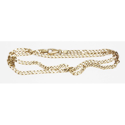 61 - A 9ct gold flat curb link necklace, length 44.5cm, 9ct gold import marks, weight 8g.