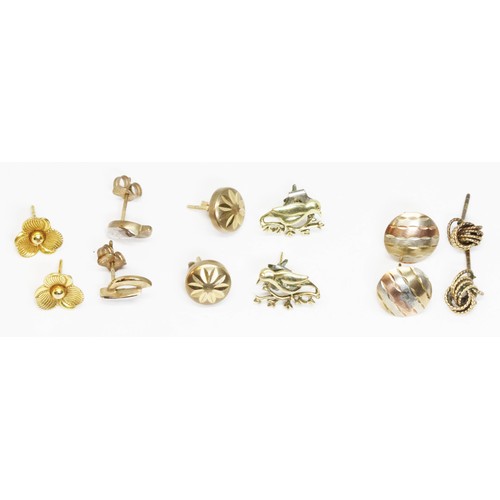 67 - Four pairs of earrings marked '375' or similar and two other pairs unmarked, gross weight 5.3g.