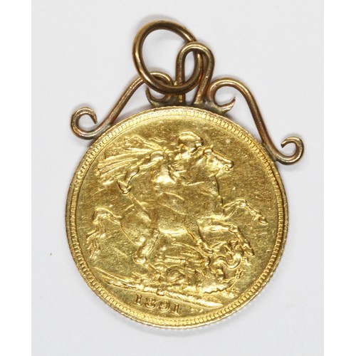 80 - A Victoria 1891 sovereign, pendant mount, gross weight 8.6g.