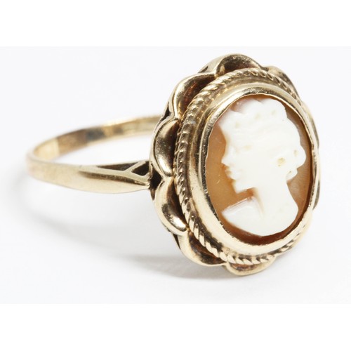 76 - A hallmarked 9ct gold shell cameo ring, open work setting, gross weight 4g, size Q