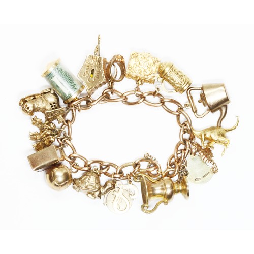 74 - A vintage charm bracelet, seventeen hallmarked 9ct gold charms, the links marked '9.375', length 17c... 