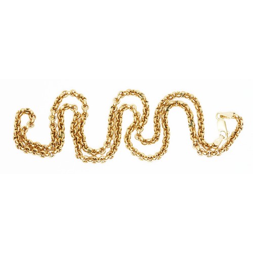 88 - A 9ct yellow gold belcher chain, lobster claw clasp, import marks, length 56cm, weight 28.6g.