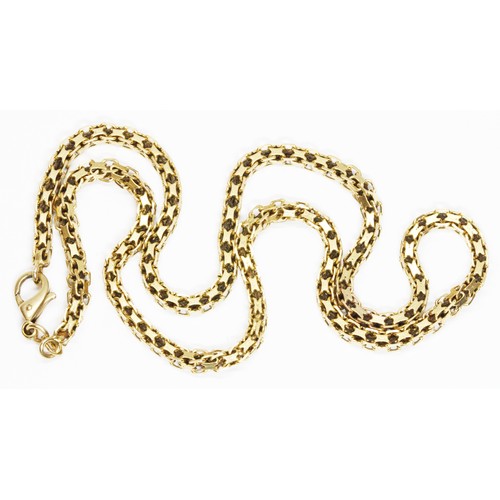 85 - A 9ct yellow gold box link necklace, claw clasp, length 48cm, import marks, weight 24.7g.