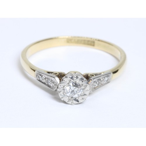 107 - A mid 20th century illusion set diamond ring, diamond set shoulders, band marked '18ctPLAT', gross w... 