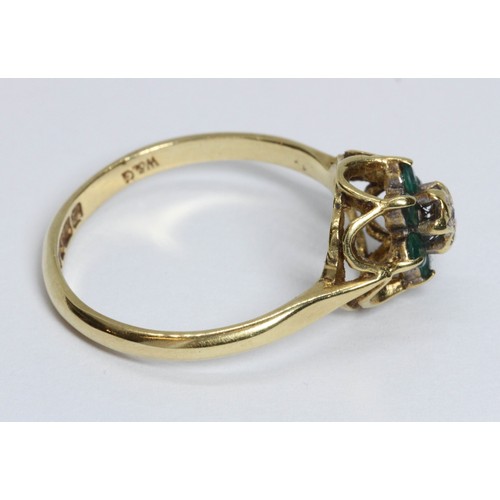 110 - A hallmarked 18ct gold and green stone ring (probably emerald), gross weight 2.4g, size L/M.