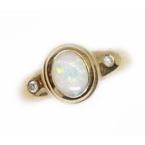 133 - A hallmarked 9ct gold diamond and opal ring, import marks gross weight 3.7g, size O.