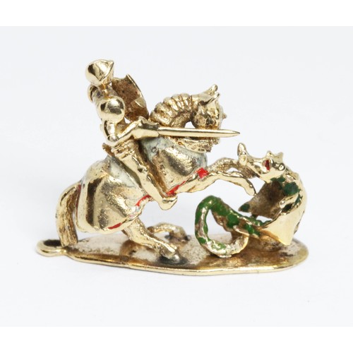 145 - CROPP & FARR, a 9ct gold charm modelled as Saint George slaying the dragon, hallmarked; sponsor 'C&F... 