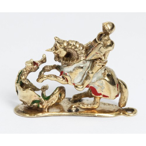 145 - CROPP & FARR, a 9ct gold charm modelled as Saint George slaying the dragon, hallmarked; sponsor 'C&F... 