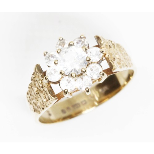 160 - A hallmarked 9ct gold colourless stone cluster ring, gross weight 2.9g, size M.