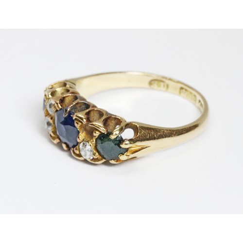 24 - A late Victorian sapphire and diamond ring, sponsor 'SU', Birmingham 1897, gross weight 2.8g, size E... 