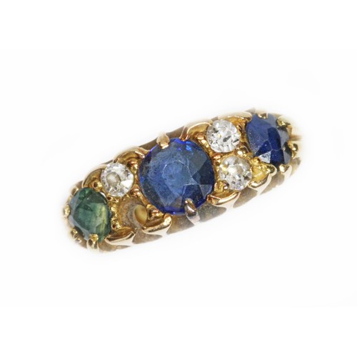 24 - A late Victorian sapphire and diamond ring, sponsor 'SU', Birmingham 1897, gross weight 2.8g, size E... 