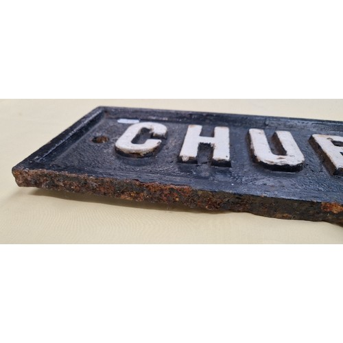 1 - A vintage cast iron road sign, 'Church Road', length 75cm.