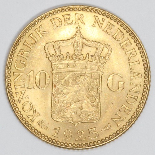 527 - Wilhelmina (1890-1948), A Dutch gold coin, 10 Gulden, 1925.