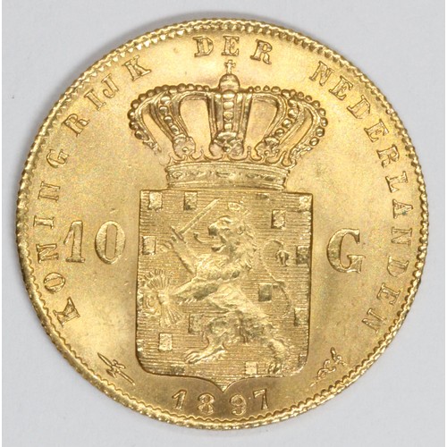 526 - Wilhelmina (1890-1948), A Dutch gold coin, 10 Gulden, 1897.