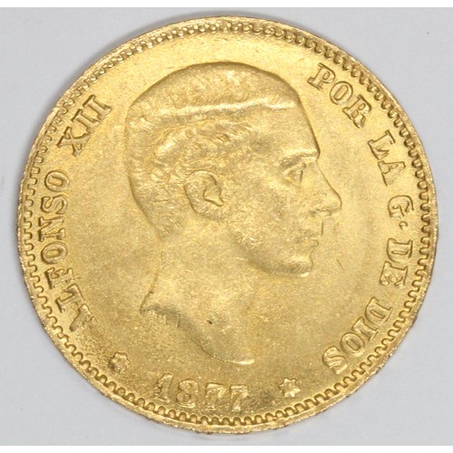 528 - Alfonso XII (1874-1885), A Spanish gold coin, 25 Pesetas, 1887.