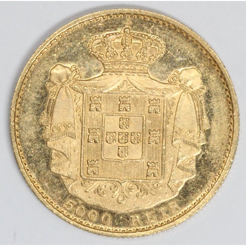 525 - Luis I (1861-1889), A Portuguese gold coin, 5000 Reis, 1887.