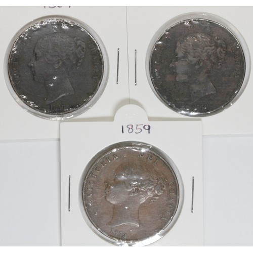 552 - Three Victoria pennies comprising of 1857,1858 & 1859.