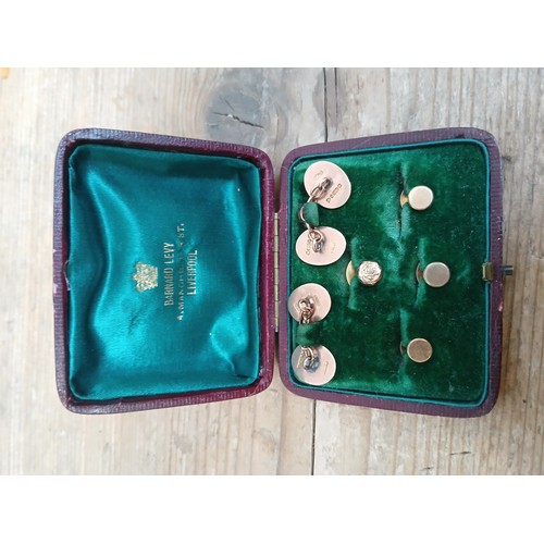 179 - A pair of hallmarked 9ct gold cufflinks, three hallmarked 9ct buttons and a gold plated button, gold... 