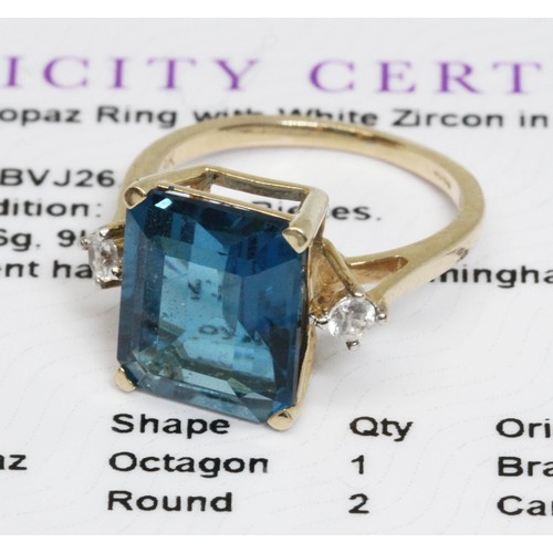 618 - A 9ct gold 'London Blue' topaz and white zircon ring, gross weight 3.3g, size J, with Gemporia certi... 