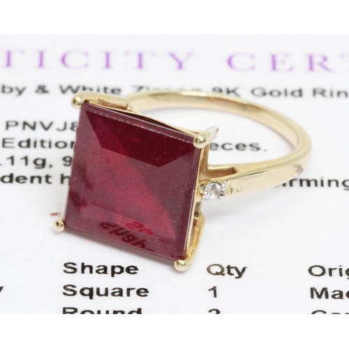 622 - A 9ct gold Bemainty ruby and white zircon ring, gross weight 3.5g, size J, with Gemporia certificate... 