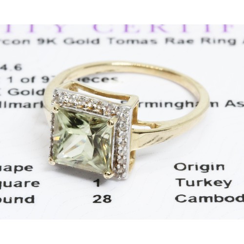 620 - A 9ct gold 'Csarite' yellowish green diaspore and white zircon cluster ring, gross weight 2.5g, size... 