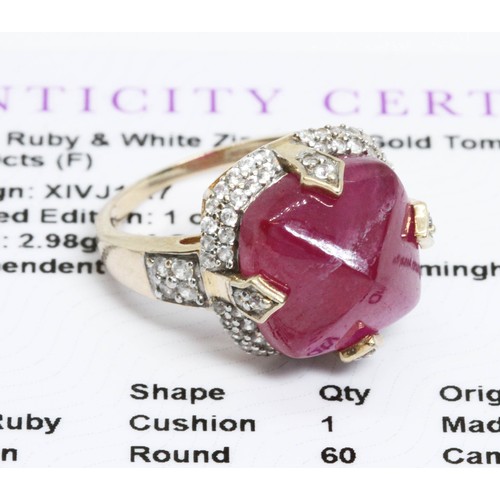 617 - A 9ct gold Malagasy ruby and white zircon cluster ring, the cluster measuring approximately 9mm x 9m... 