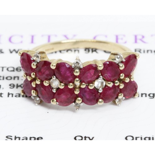 635 - A Burmese ruby and white zircon cluster ring, gross weight 2.9g, size L, with Gemporia certificate.