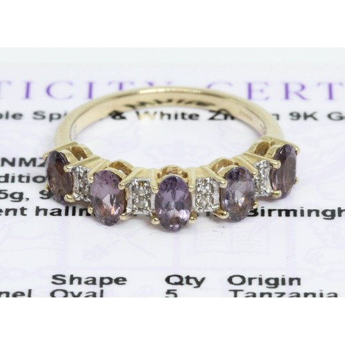 644 - A 9ct gold Mahenge purple spinel and white zircon ring, gross weight 2.5g, size L.